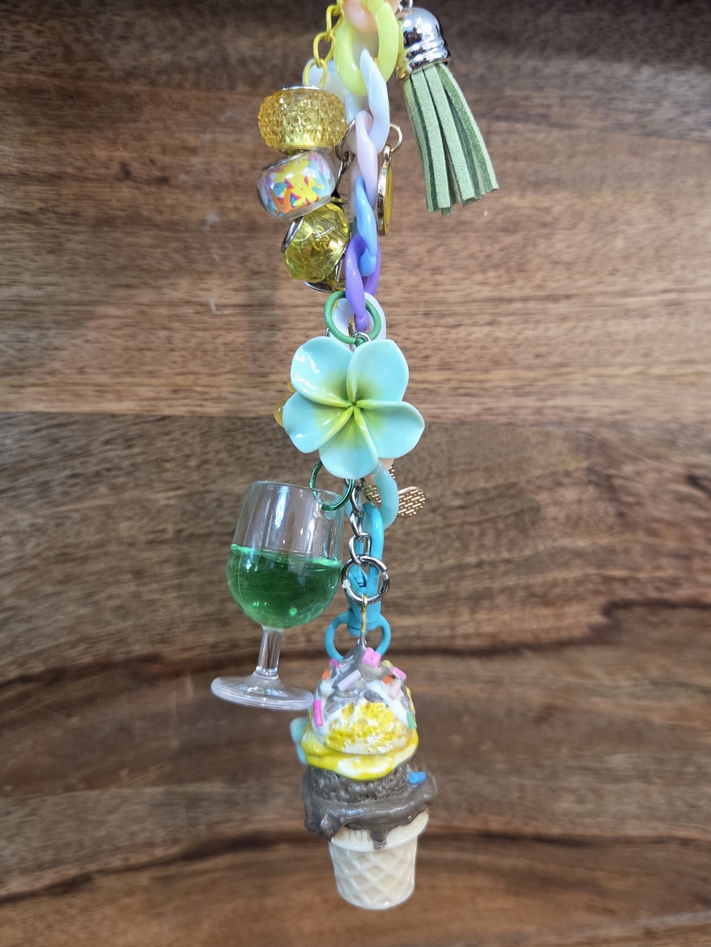 Colorful Tropical Wine & Handmade Ice Cream Charm Keychain!